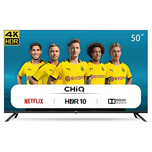 CHiQ Televisor Smart TV LED 50 Pulgadas 4K UHD 3 x HDMI U50H7L Bluetooth 2 x USB Prime Video WiFi HDR 10/HLG Youtube Netflix 